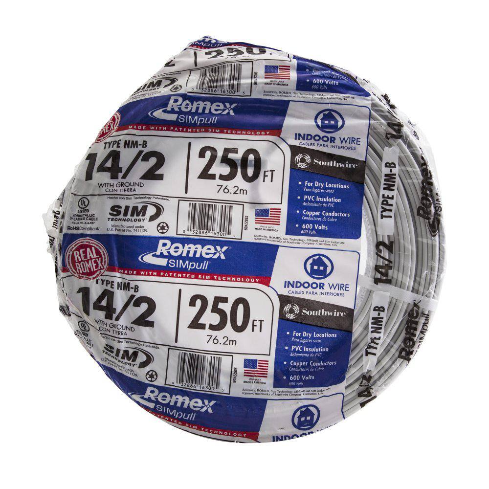 250-Ft. 14/2 Solid Copper NM-B Wire with Ground - Model 28827455