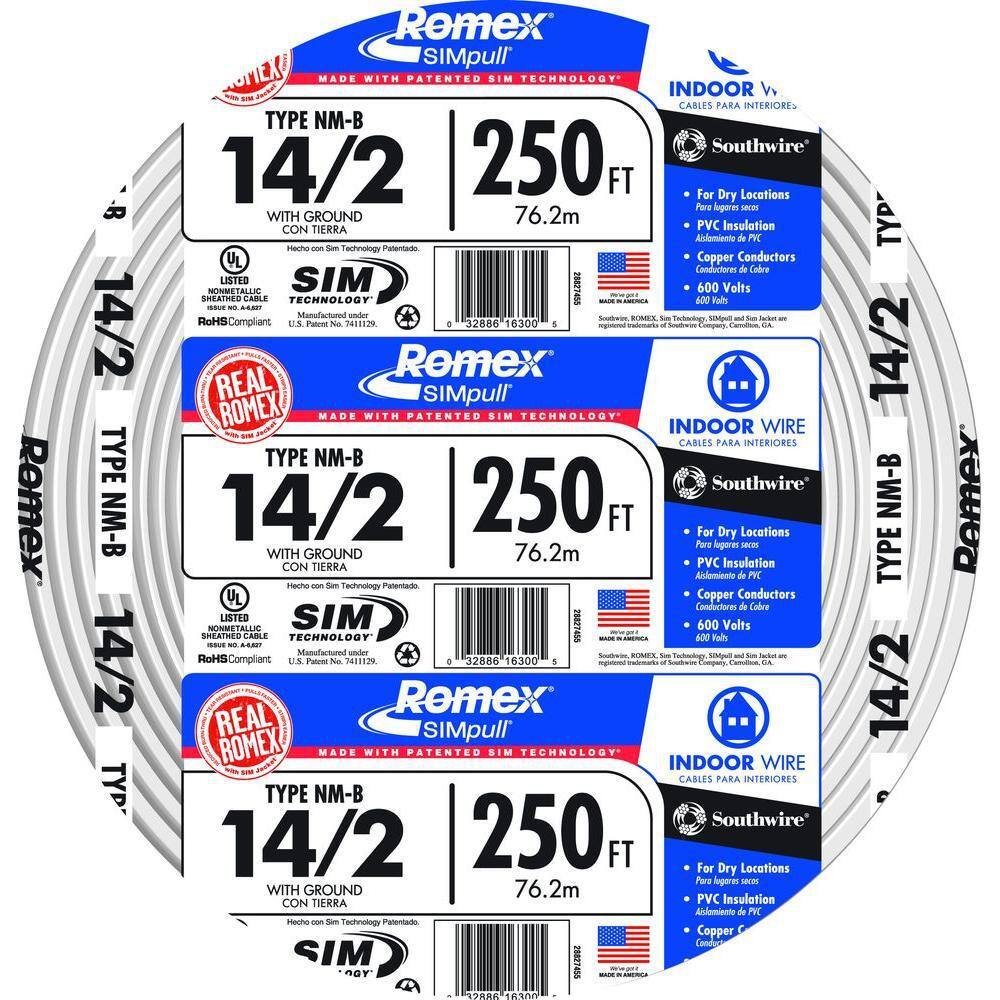 250-Ft. 14/2 Solid Copper NM-B Wire with Ground - Model 28827455