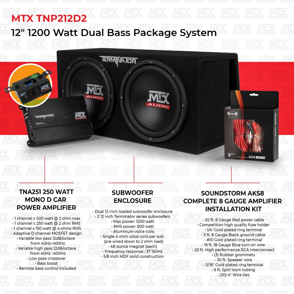 12-Inch 1200W Dual Car Subwoofer Package with Amplifier and Installation Kit