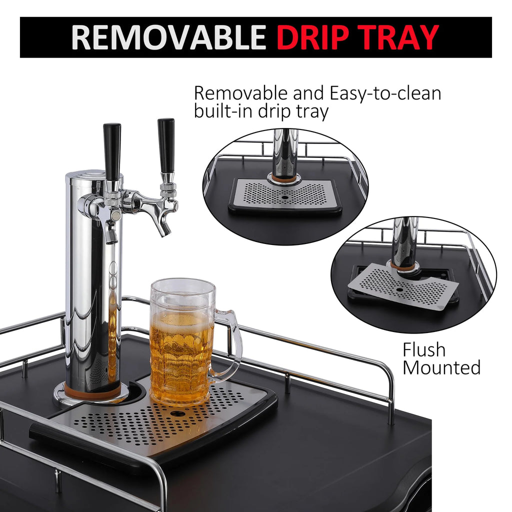 170L Dual-Tap Stainless Steel Kegerator with Drip Tray