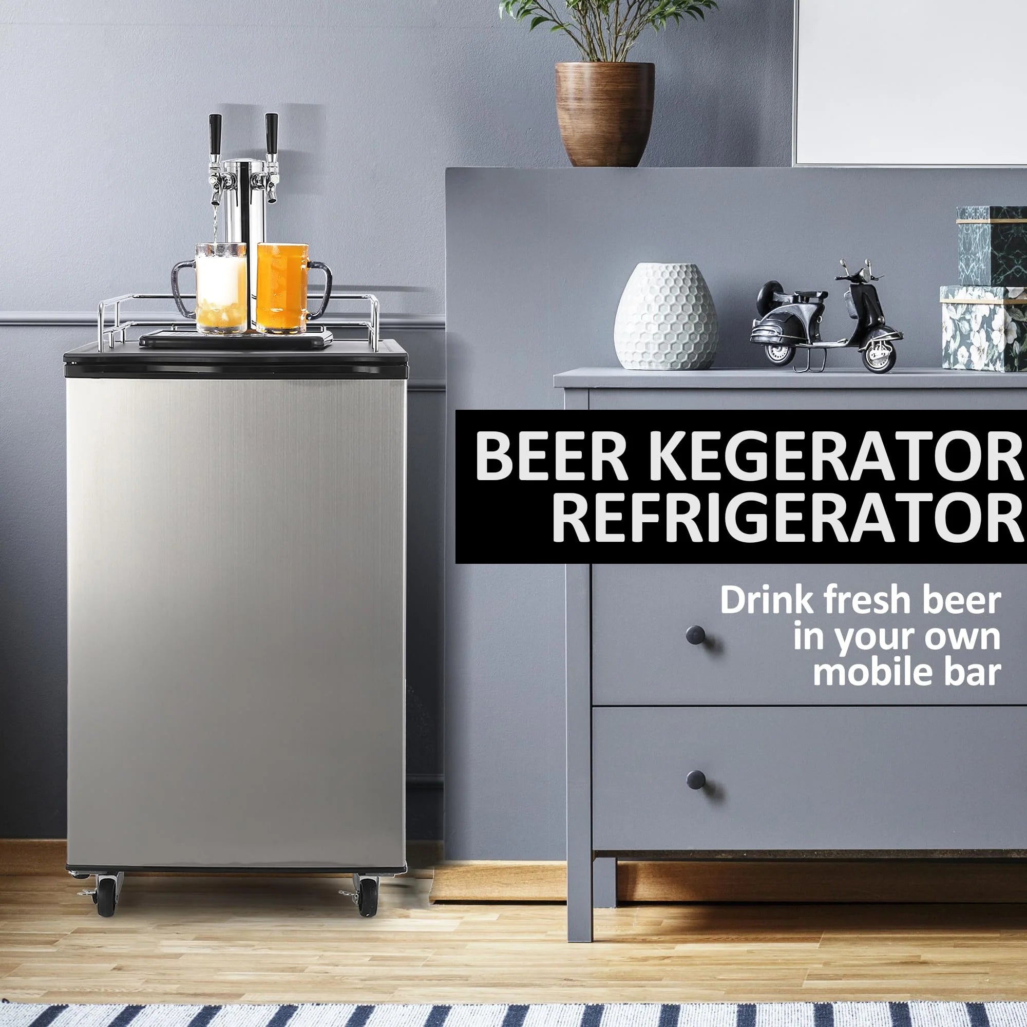 170L Dual-Tap Stainless Steel Kegerator with Drip Tray