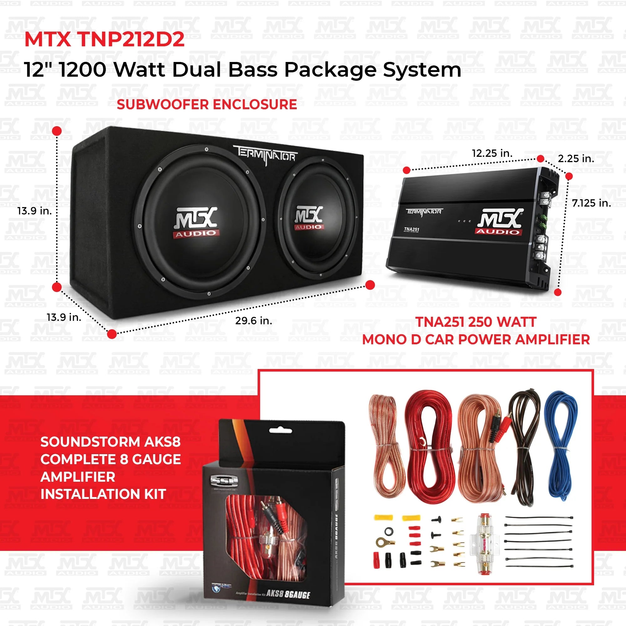 12-Inch 1200W Dual Car Subwoofer Package with Amplifier and Installation Kit
