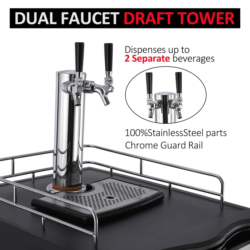 170L Dual-Tap Stainless Steel Kegerator with Drip Tray