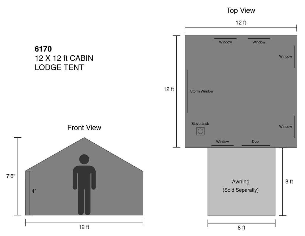 12 x 12-Ft. Canvas Cabin Tent with Stove Jack - Model 6170