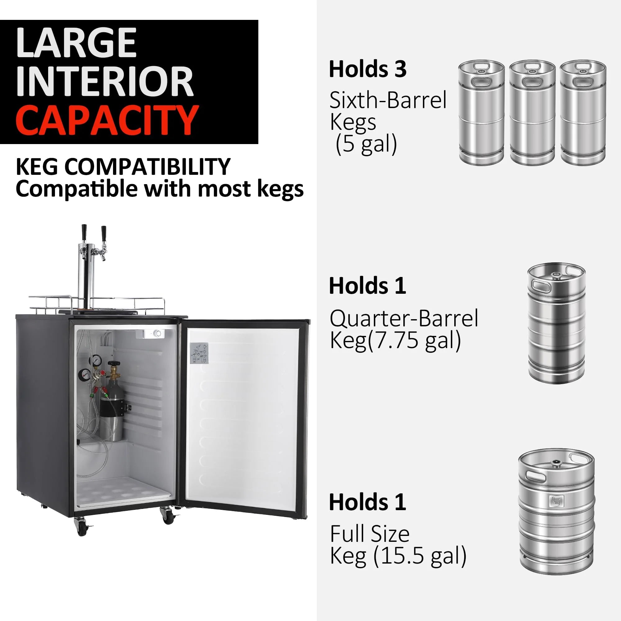 170L Dual-Tap Stainless Steel Kegerator with Drip Tray