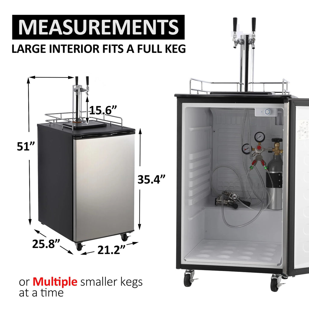 170L Dual-Tap Stainless Steel Kegerator with Drip Tray