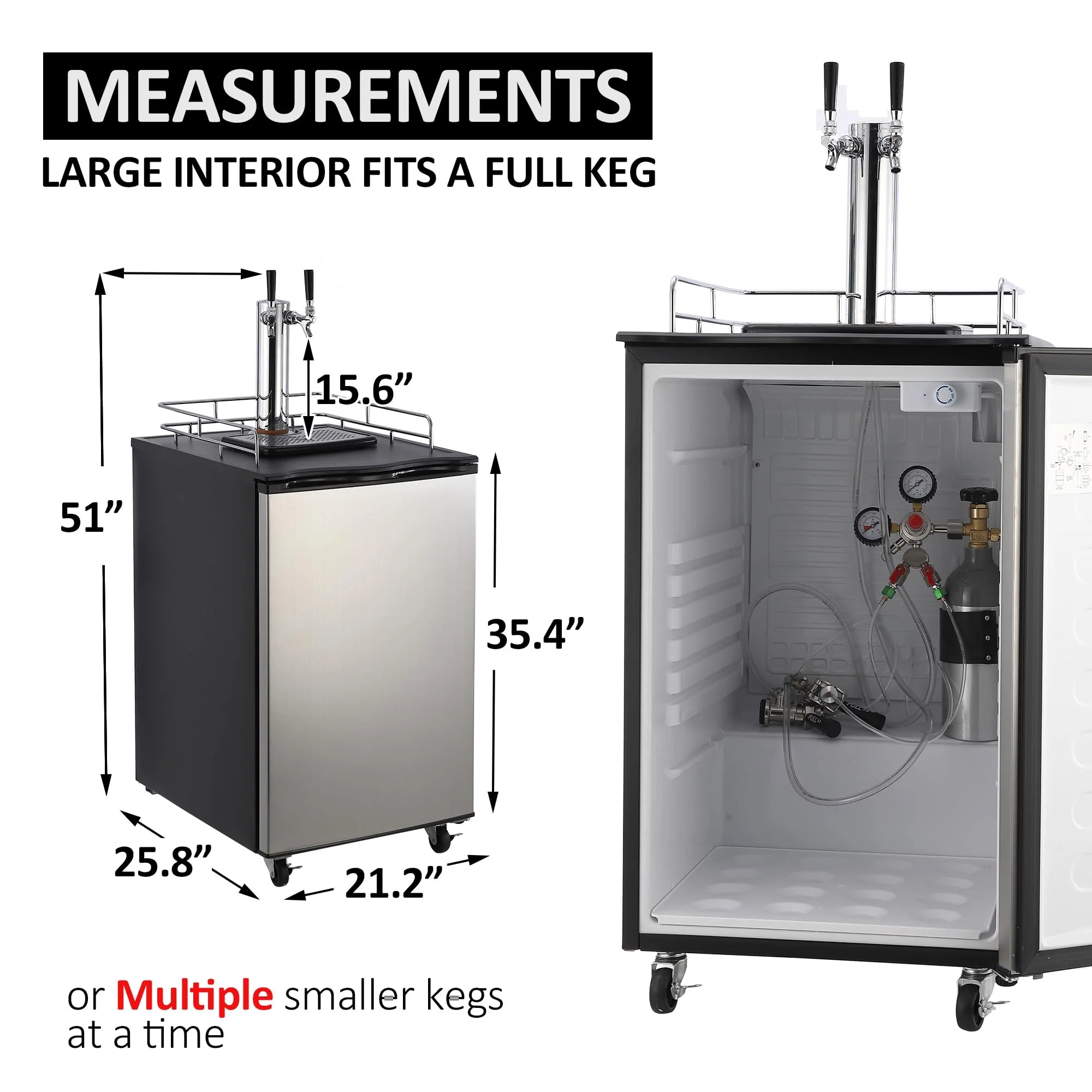 170L Dual-Tap Stainless Steel Kegerator with Drip Tray